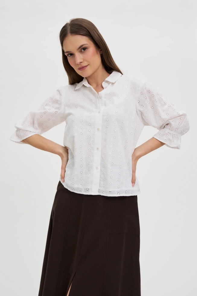 Bawełniana koszula z bufiastymi rękawami biała