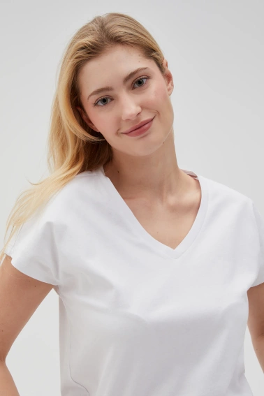 Bawełniny t-shirt z dekoltem w serek biały