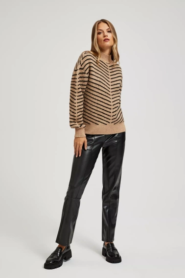 Sweter w paski beżowo-czarny