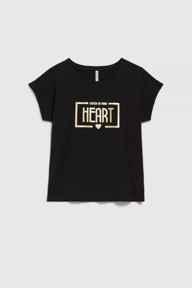 T-shirt z napisem i krótkimi rękawami czarny 