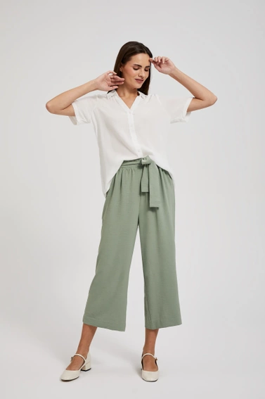 Spodnie kuloty z wiązaniem oliwkowe