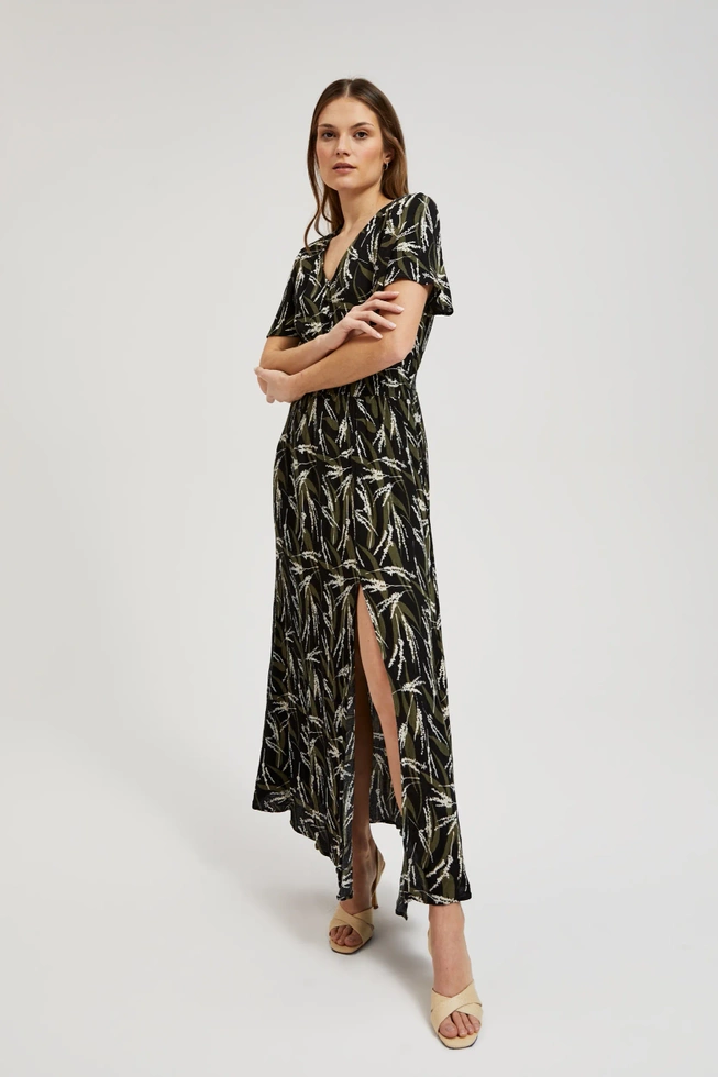 Wzorzysta sukienka midi czarna