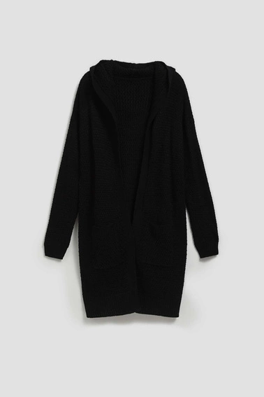 Długi kardigan z kieszeniami czarny