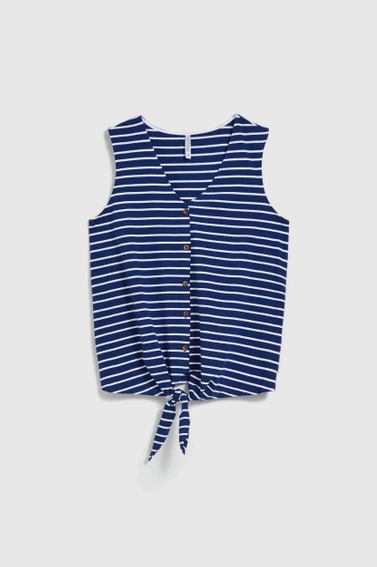 Top w paski z wiązaniem niebieski