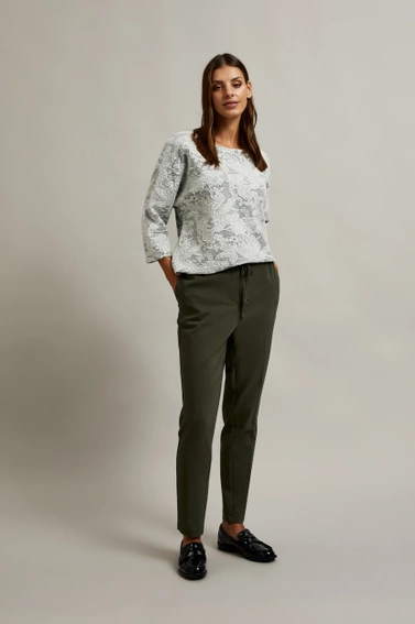 Spodnie z prostymi nogawkami i wiązaniem oliwkowe