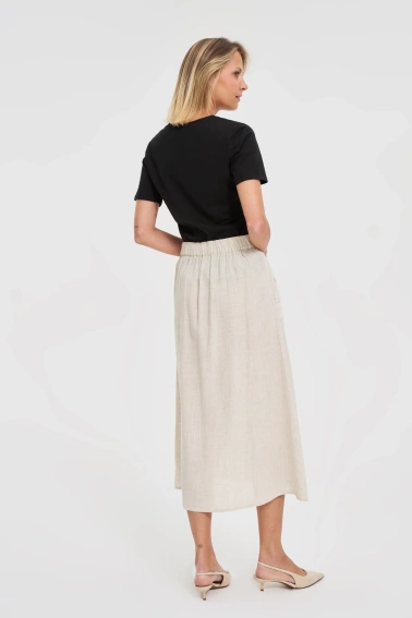 Lniana spódnica midi beżowa