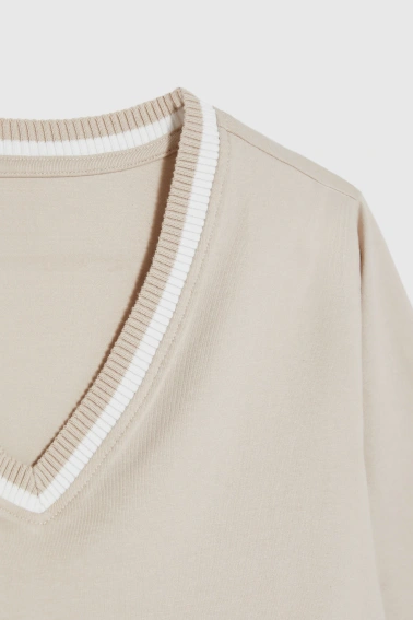 Bawełniana bluzka z dekoltem w serek beżowa