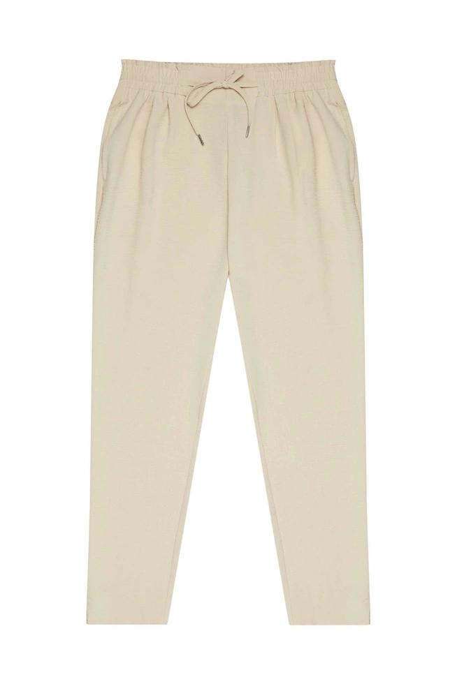 Gładkie spodnie z wiązaniem piaskowe