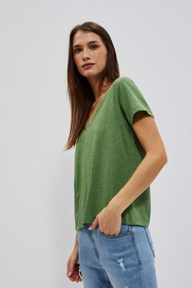 Bawełniana bluzka z dekoltem w serek oliwkowa