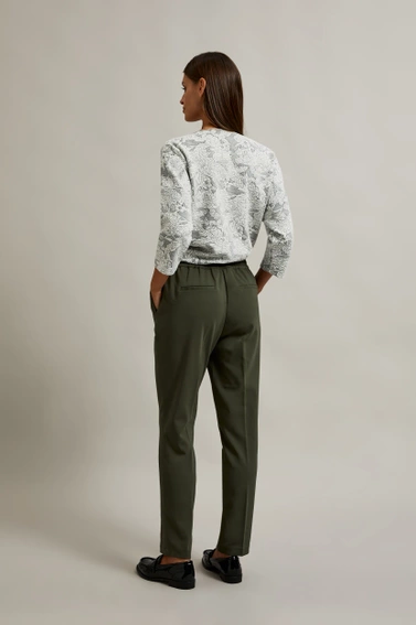 Spodnie z prostymi nogawkami i wiązaniem oliwkowe