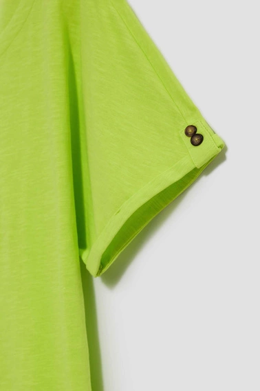 Bawełniany t-shirt z okrągłym dekoltem i szerokimi krótkimi rękawami neonowy