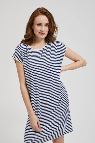 Sukienka w paski o długości przed kolano biało-niebieska