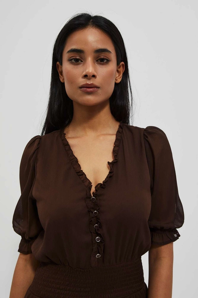 Sukienka z falbaną ciemnobrązowa