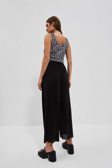 Spodnie z szerokimi nogawkami z prążkowanego materiału czarne