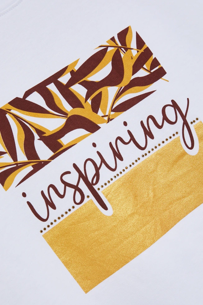 Bluzka z napisem i nadrukiem biała