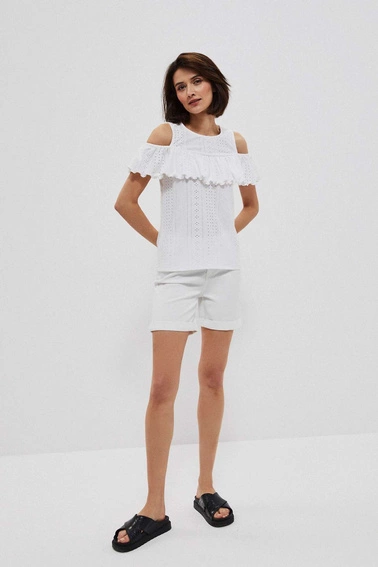 Szorty lyocell z wywiniętym brzegiem białe