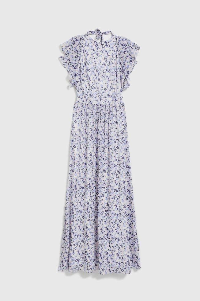 Sukienka maxi w kwiaty błękitna