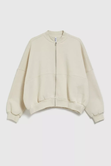 Bluza zapinana na zamek bez kaptura beżowa