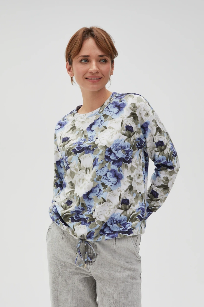 Bluza w kwiaty bez kaptura niebieska