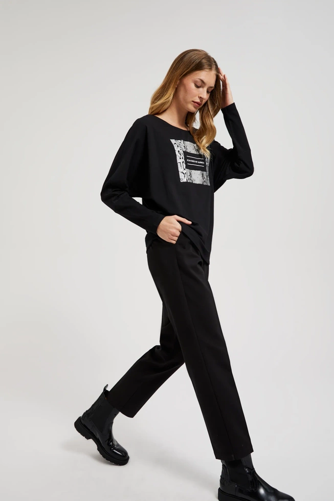 Gładkie spodnie w kant czarne