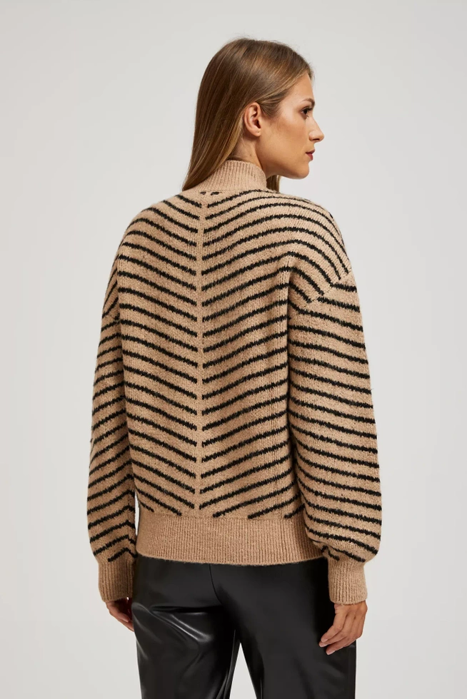 Sweter w paski beżowo-czarny