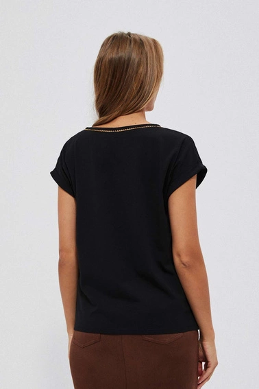 Bluzka ozdobnym dekoltem i krótkimi rękawami czarna