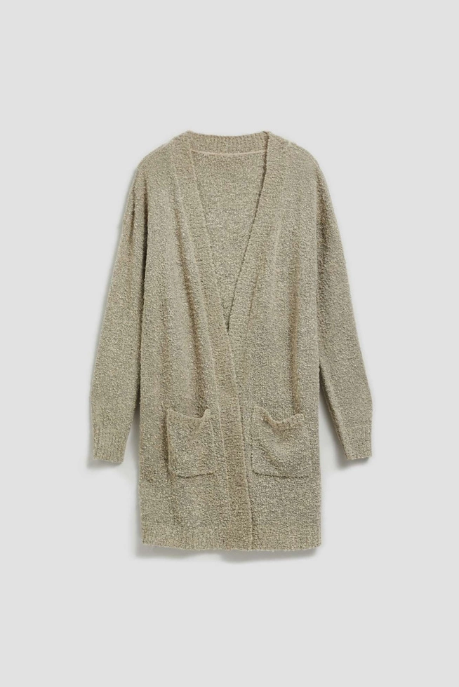 Długi kardigan z kieszeniami piaskowy