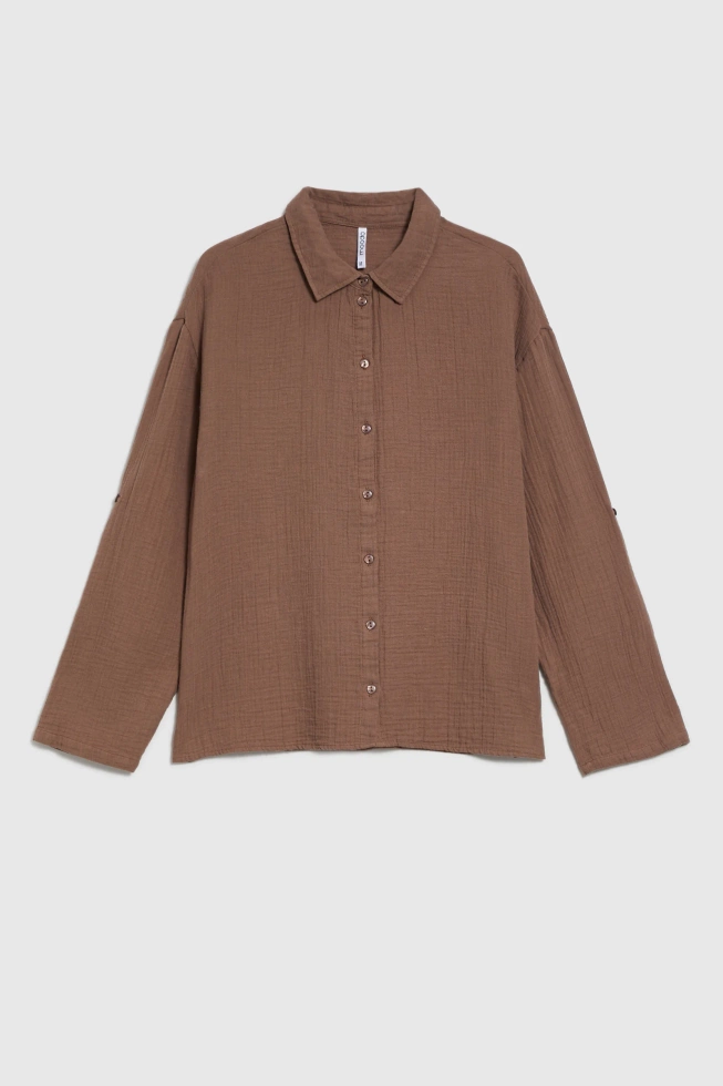 Koszula z bawełnianego muślinu brązowa