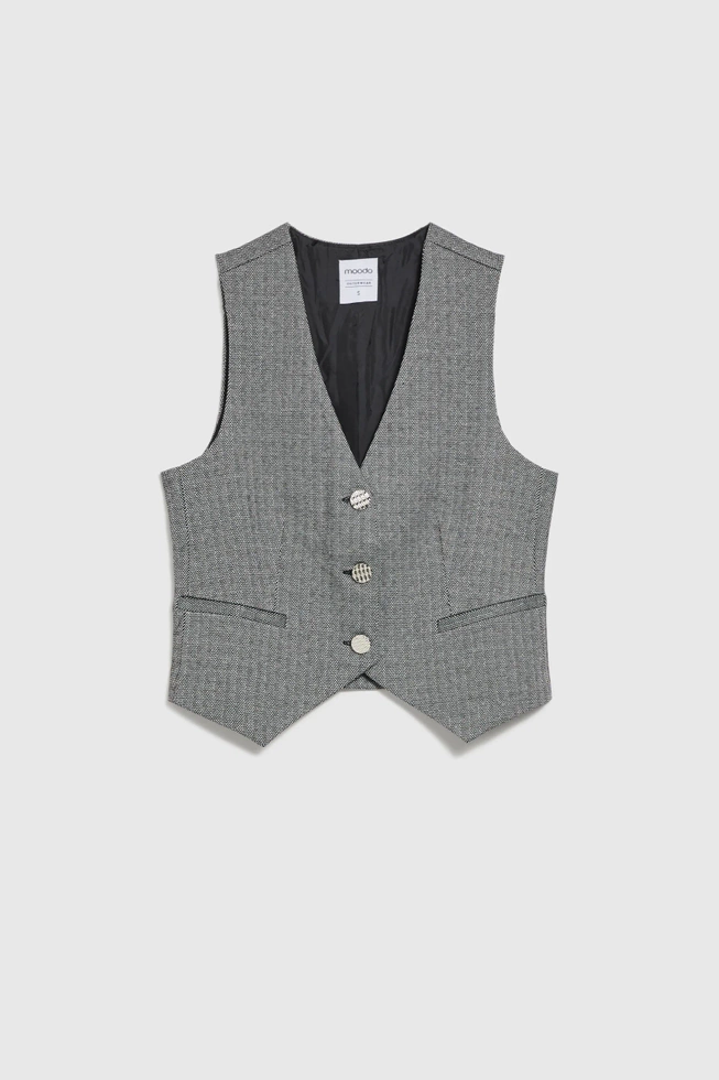 Elegancka kamizelka z guzikami w kolorze srebrnym szara