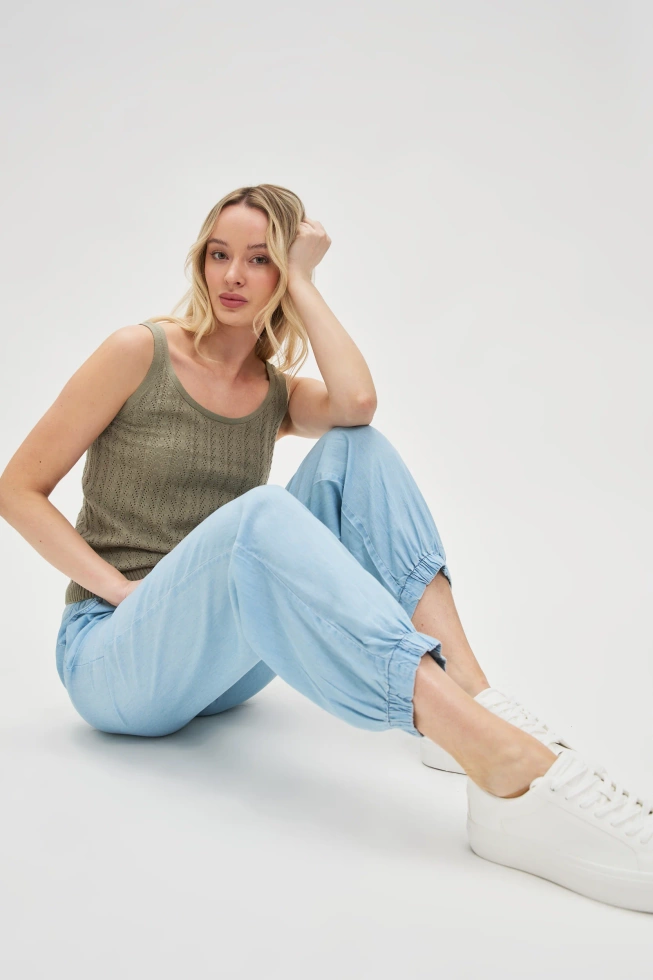 Spodnie z lyocell błękitne