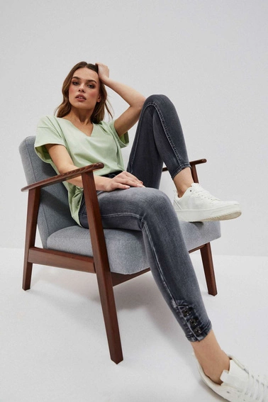 Jeansy skinny medium waist z przetarciami grafitowe