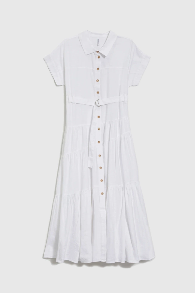 Bawełniana sukienka maxi z paskiem biała