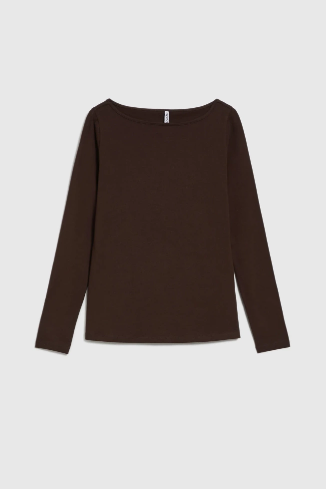 Dopasowana bluzka z długimi rękawami brązowa