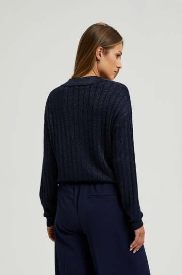 Sweter z kołnierzykiem i metaliczną nitką granatowy 