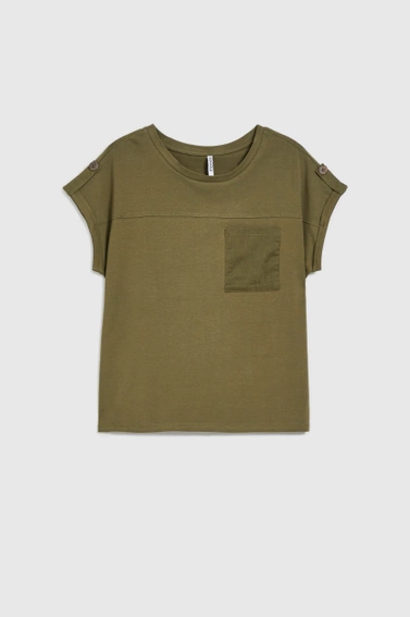 Bluzka z kieszonką i krótkimi rękawami oliwkowa 