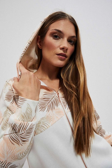 Bluza z kapturem i nadrukiem liści perłowa