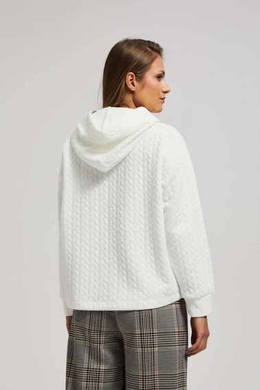 Bluza z kapturem i długimi rękawami perłowa