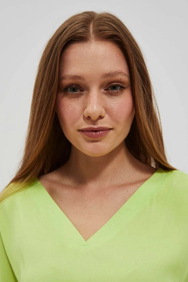 Wiskozowa koszula z dekoltem w serek neonowa
