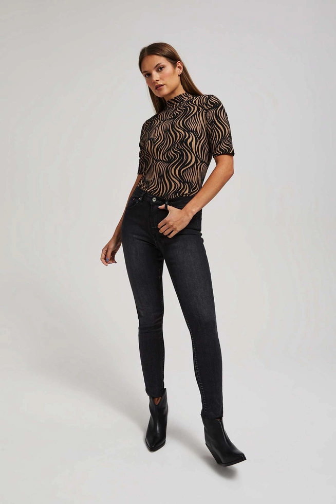 Jeansy skinny z postrzępionymi nogawkami grafitowe