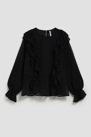 Koszula z falbanami i długimi rękawami czarna