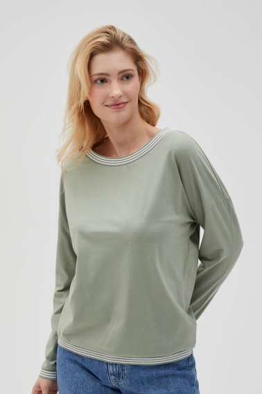 Bawełniana bluzka z długimi rękawami oliwkowa