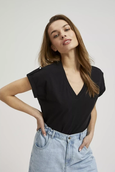 Gładka bluzka z dekoltem w serek czarna