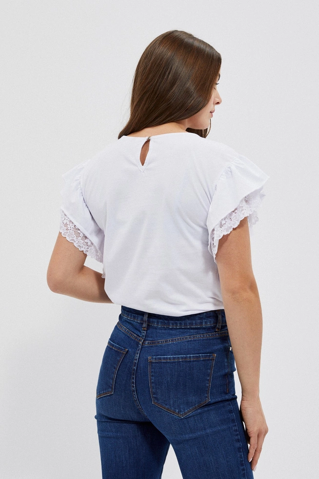 Bluzka z koronką i falbaną na krótkich rękawach biała