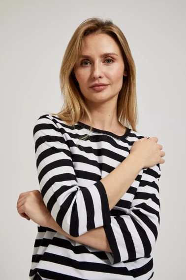 Bluzka w paski z rękawami 3/4 czarno-biała