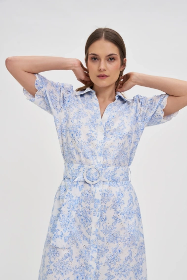 Bawełniana sukienka z paskiem biała