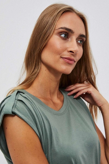 Bawełniana bluzka z krótkim rękawkiem oliwkowa