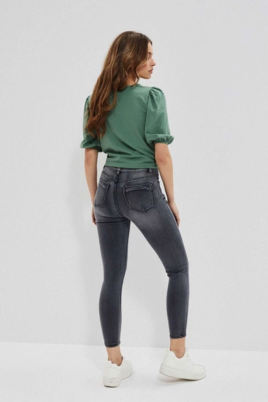 Jeansy high waist z przetarciami na udach grafitowe