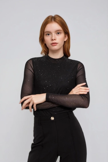 Bluzka z przezroczystymi rękawami czarna