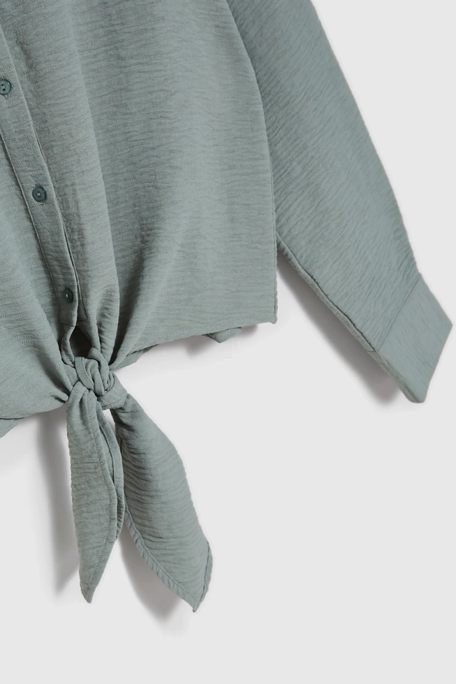 Koszula z wiązaniem oliwkowa