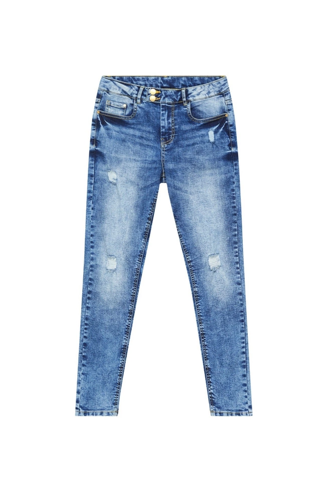 Jeansy rurki medium waist z przetarciami niebieskie